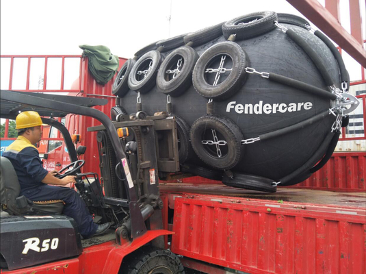 Defensa de goma marina Fendercare inflable con neumáticos de aviones usados